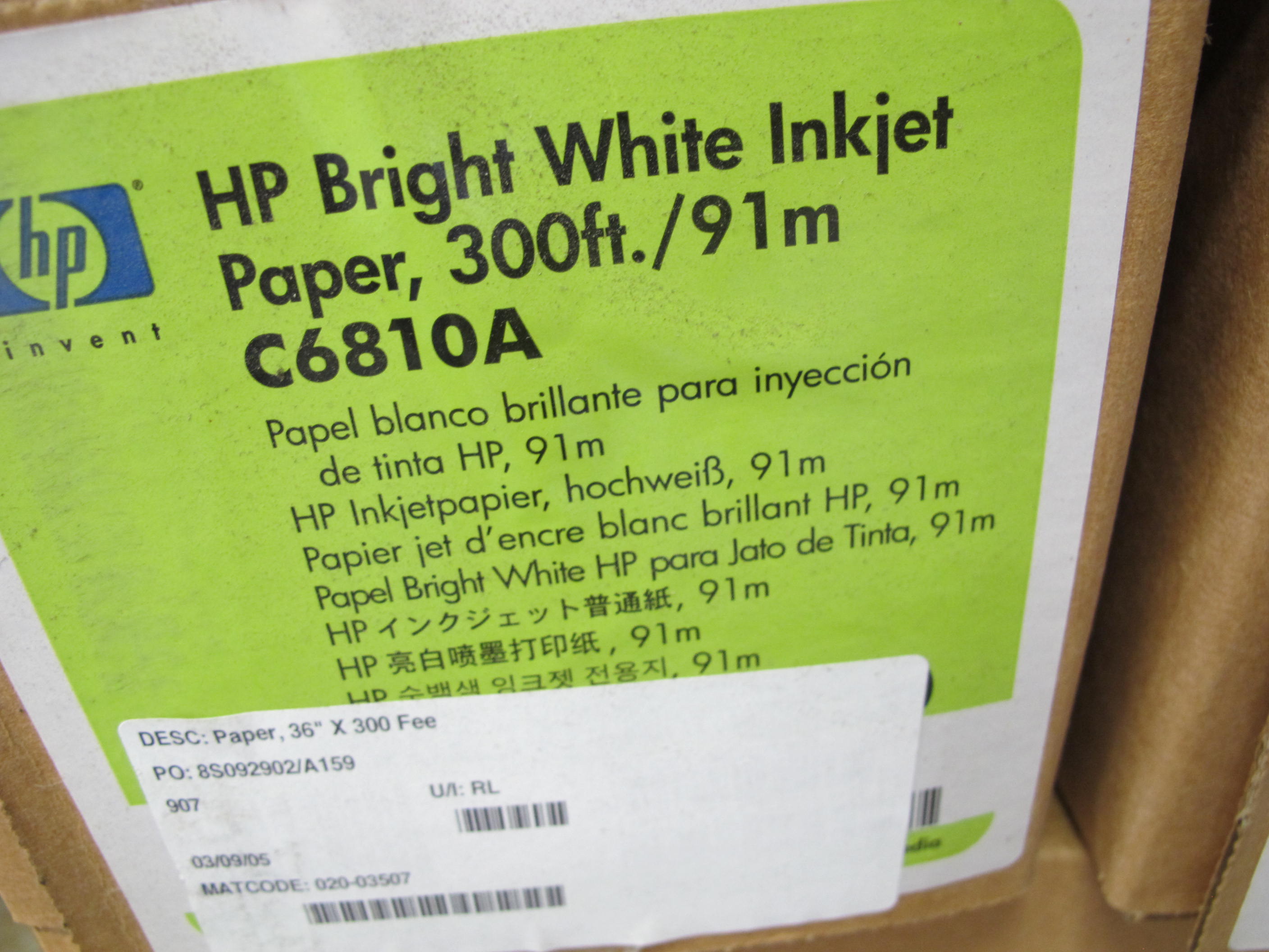 LOT (29) PAPERS, 36" X 300 FEET SIZE, HP INKJET KIND, BRIGHT WHITE COLOR (W-44) LOADING & HANDLING FEE $15-